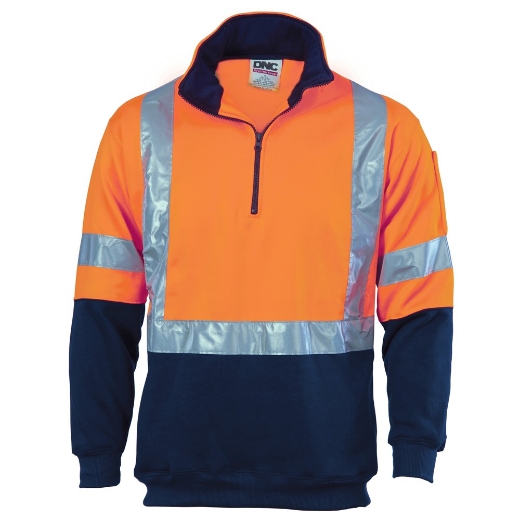 Picture of DNC Hi Vis Cross Back D/N Two Tone 1/2 Zip Fleecy Jumper 300gsm