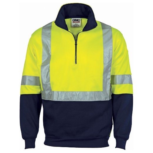 Picture of DNC Hi Vis Cross Back D/N Two Tone 1/2 Zip Fleecy Jumper 300gsm