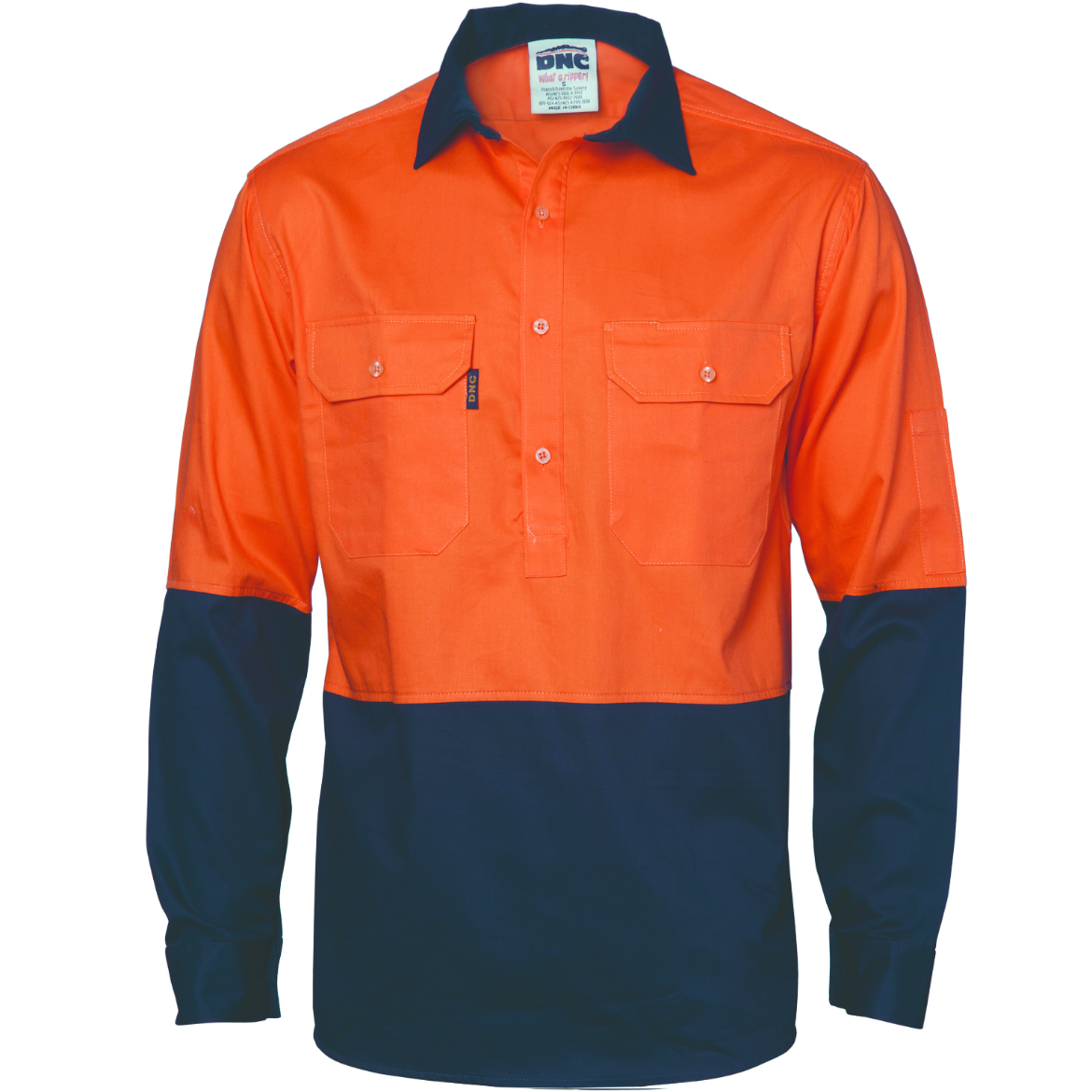 Picture of DNC Hi Vis 2 Tone Cool-Breeze Closed Front 100% Cotton Shirt 155gsm L/S