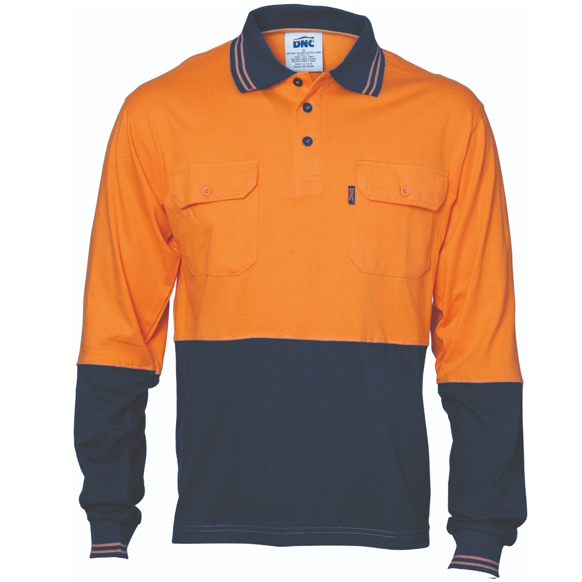 Picture of DNC HiVis Cool-Breeze 2 Tone 100% Cotton Jersey Polo Shirt with Twin Chest Pocket and Under Arm Cotton Mesh Vents 200gsm L/S