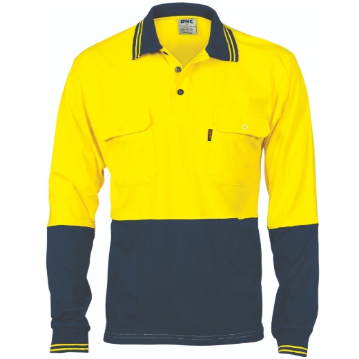 Picture of DNC HiVis Cool-Breeze 2 Tone 100% Cotton Jersey Polo Shirt with Twin Chest Pocket and Under Arm Cotton Mesh Vents 200gsm L/S