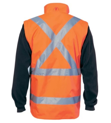 Picture of DNC Hi Vis Orange 4 in 1 Zip off Sleeve Reversible Vest X Back with Additional Tape on Tail
