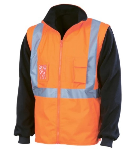 Picture of DNC Hi Vis Orange 4 in 1 Zip off Sleeve Reversible Vest X Back with Additional Tape on Tail