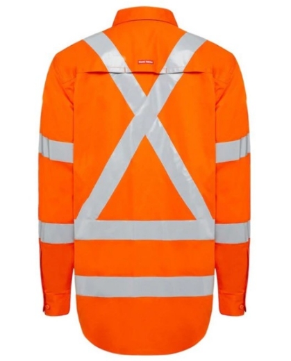 Picture of HARD YAKKA Hi Vis Orange Lightweight with Biomotion NSW Rail Compliant X Back Shirt 145gsm L/S