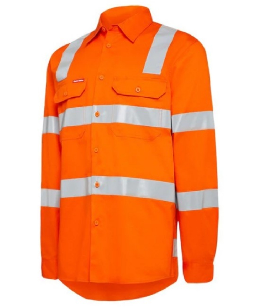 Picture of HARD YAKKA Hi Vis Orange Lightweight with Biomotion NSW Rail Compliant X Back Shirt 145gsm L/S