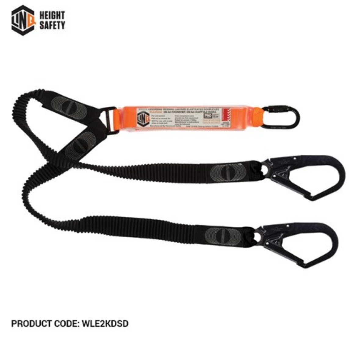 Picture of LINQ Shock Absorbing Webbing Lanyard Elasticated Double Leg; 1 x Double Action Karabiner, 2 x Double Action Scaff Hook 2m