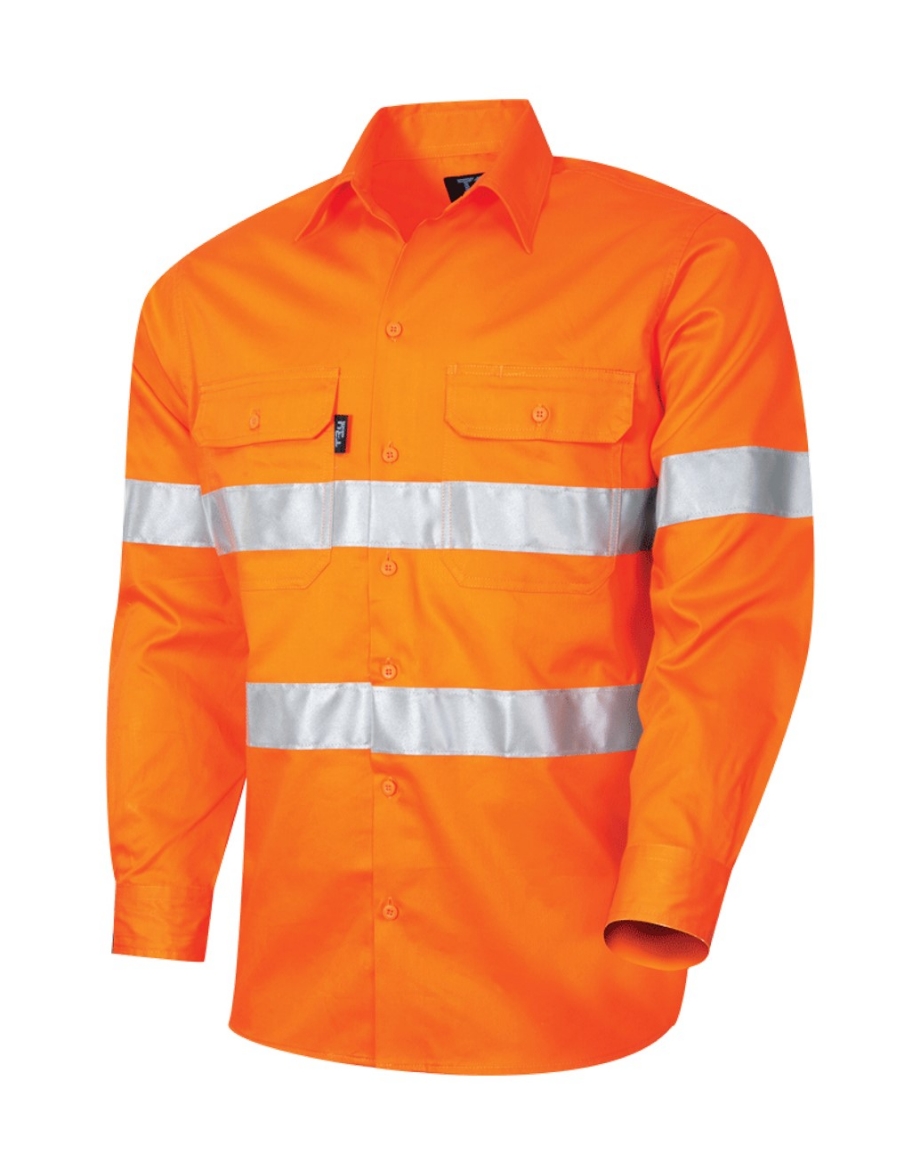 Picture of TRU WORKWEAR Regular Weight Hi Vis Orange 100% Cotton Drill Shirt with 3M Reflective Tape 190gsm L/S