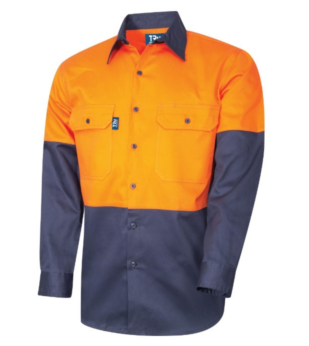 Picture of TRU WORKWEAR Regular Weight Hi Vis 100% Cotton Drill Shirt 190gsm L/S