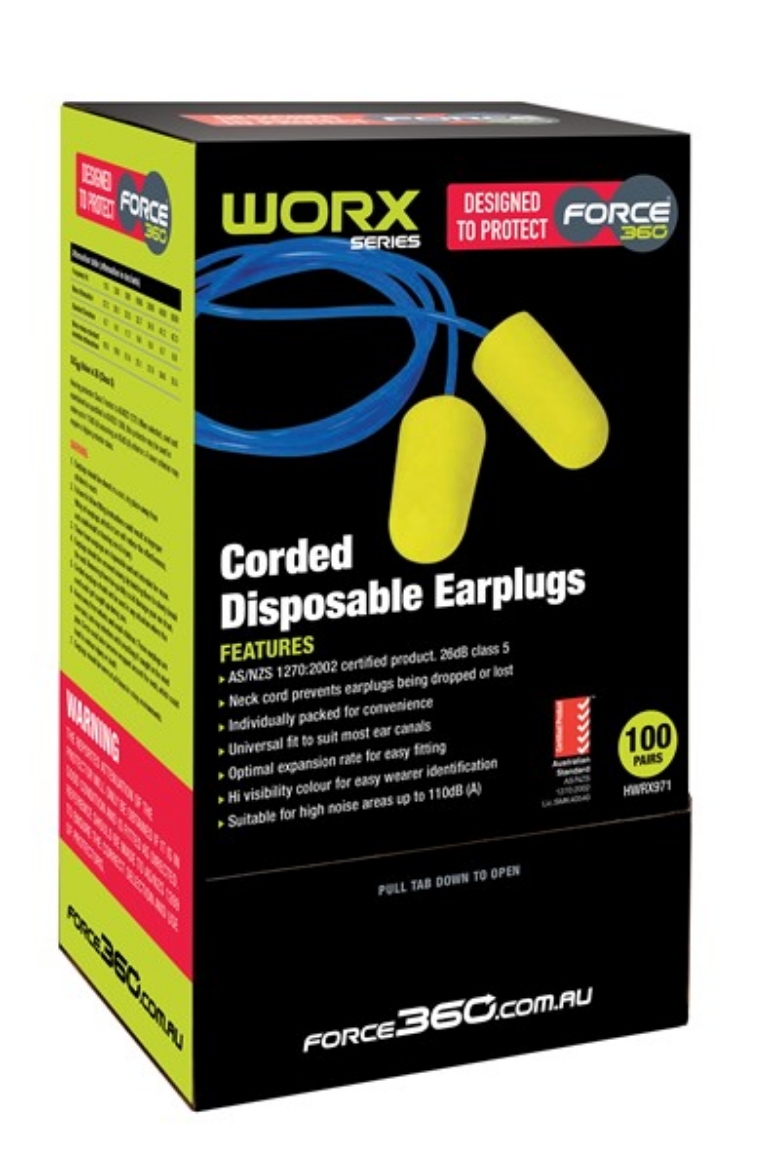 Picture of Force360 Bullet Shaped Corded Disposable Earplug Class 5 26dB