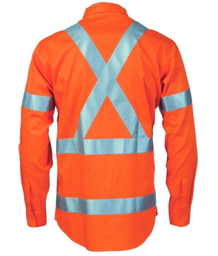 Picture of DNC Unisex Hi Vis Orange 100% Cotton NSW Rail Compliant Shirt with X Back CSR R/Tape 155gsm L/S