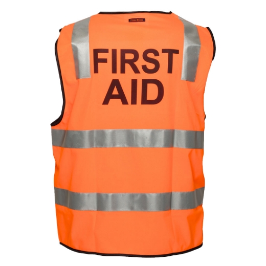 Picture of PORTWEST Hi Vis Vest with 3M Tape, Zipper Closure FIRST AID Printed in Black Centre on Back 100% Polyester 120gsm