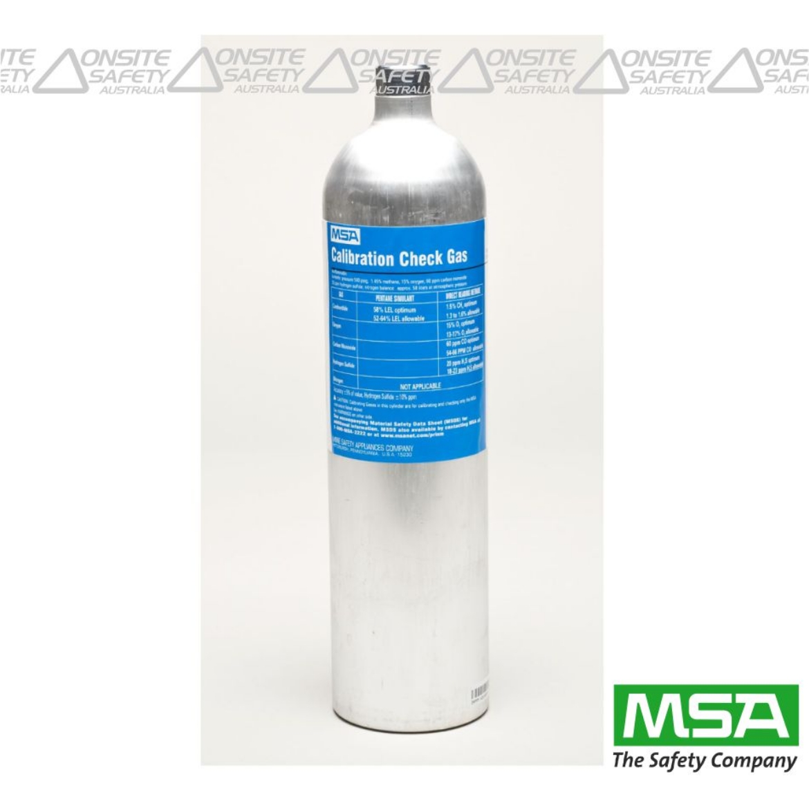 Picture of MSA CAL GAS 4-GAS Pentane Simulant 58% LEL, 60PPM CO, 20PPM H2S, 15% O2 - 58L