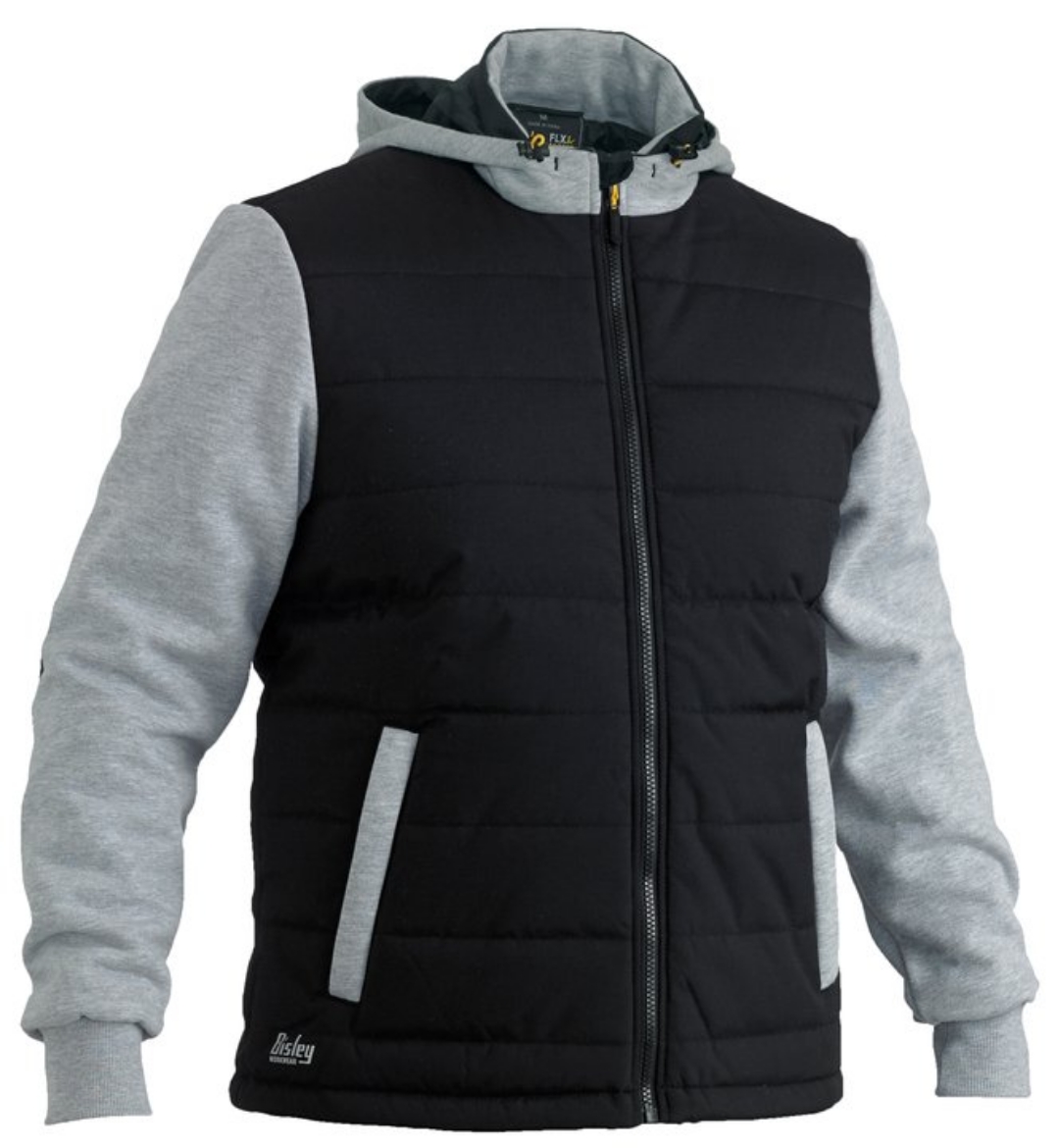 Picture of BISLEY Flex & Move™ Contrast Puffer Fleece Hoodie Jacket [BLACK] 65% Polyester 35% Cotton Fleece 300gsm