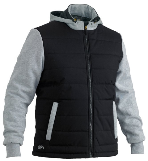 Picture of BISLEY Flex & Move™ Contrast Puffer Fleece Hoodie Jacket [BLACK] 65% Polyester 35% Cotton Fleece 300gsm