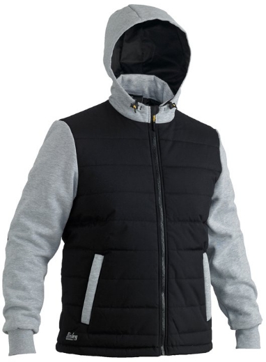 Picture of BISLEY Flex & Move™ Contrast Puffer Fleece Hoodie Jacket [BLACK] 65% Polyester 35% Cotton Fleece 300gsm
