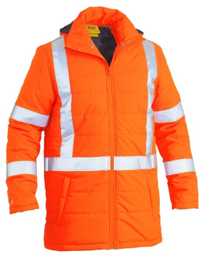 Picture of BISLEY TTMC-W X Taped Hi Vis Orange Puffer Jacket NSW Rail Compliancy Showerproof Jacket