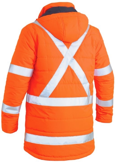 Picture of BISLEY TTMC-W X Taped Hi Vis Orange Puffer Jacket NSW Rail Compliancy Showerproof Jacket