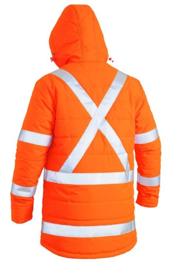 Picture of BISLEY TTMC-W X Taped Hi Vis Orange Puffer Jacket NSW Rail Compliancy Showerproof Jacket