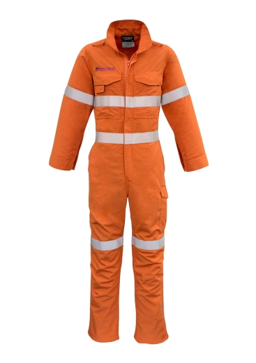 Picture of SYZMIK Hi Mens FR Hoop Taped Overall METATech® Fabric HRC1 >>ORANGE HI VIS<<