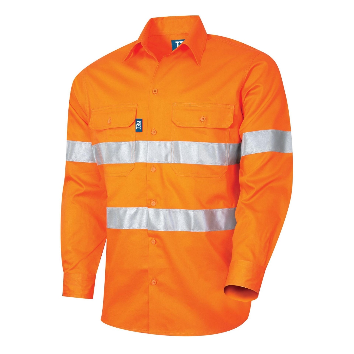 Picture of TRU WORKWEAR Lightweight Vented Hi Vis [ORANGE] 100% Cotton Drill Shirt with Reflective Tape and Horizontal Back Cooling Vents 160gsm L/S