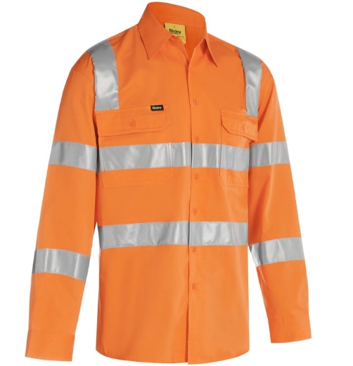Picture of BISLEY Taped Biomotion Cool Lightweight Hi Vis Shirt 100% Cotton Preshrunk Drill VIC Rail Approved 155gsm L/S