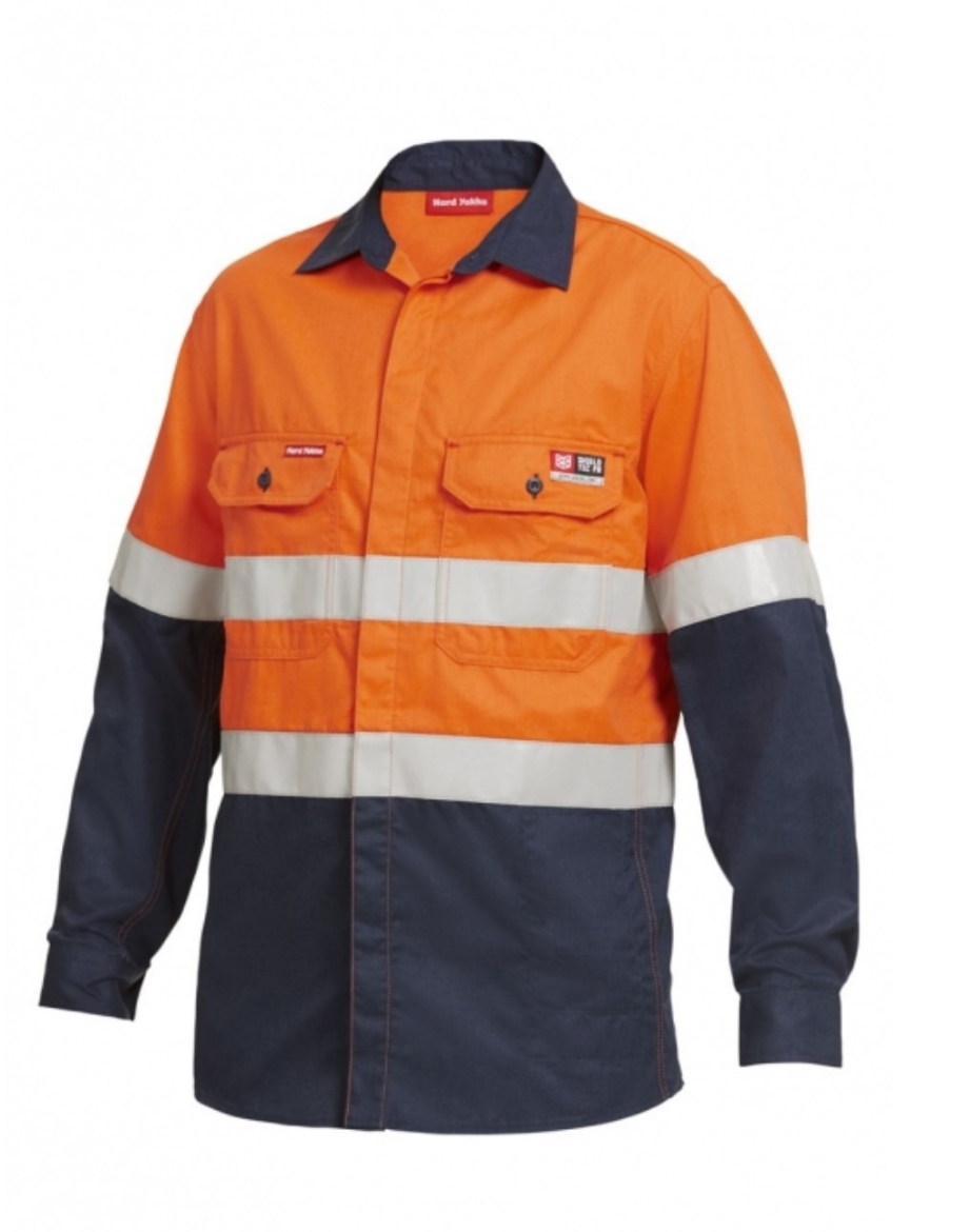 Picture of HARD YAKKA Shieldtec FR HRC2 Hi Vis 2 Tone Open Front Taped Shirt 195gsm L/S