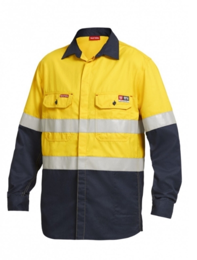 Picture of HARD YAKKA Shieldtec FR HRC2 Hi Vis 2 Tone Open Front Taped Shirt 195gsm L/S