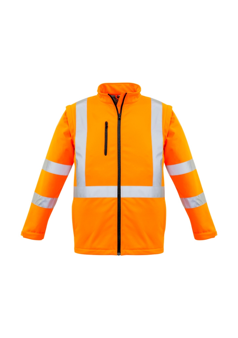 Picture of SYZMIK Unisex Hi Vis 2 in 1 X Back Soft Shell Jacket Rail Bio Motion 330gsm