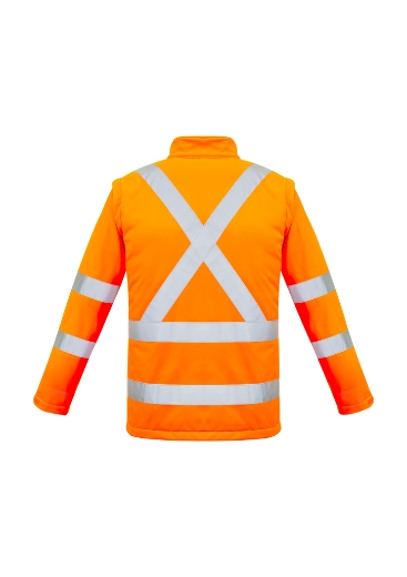 Picture of SYZMIK Unisex Hi Vis 2 in 1 X Back Soft Shell Jacket Rail Bio Motion 330gsm
