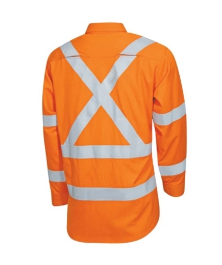 Picture of BOOL Parvotex® Hi Vis Orange HRC1 Inherent Fire Retardant Shirt with Loxy® FR Reflective Tape in Biomotion X-Pattern Design Nylon Stud Closure 155gsm L/S