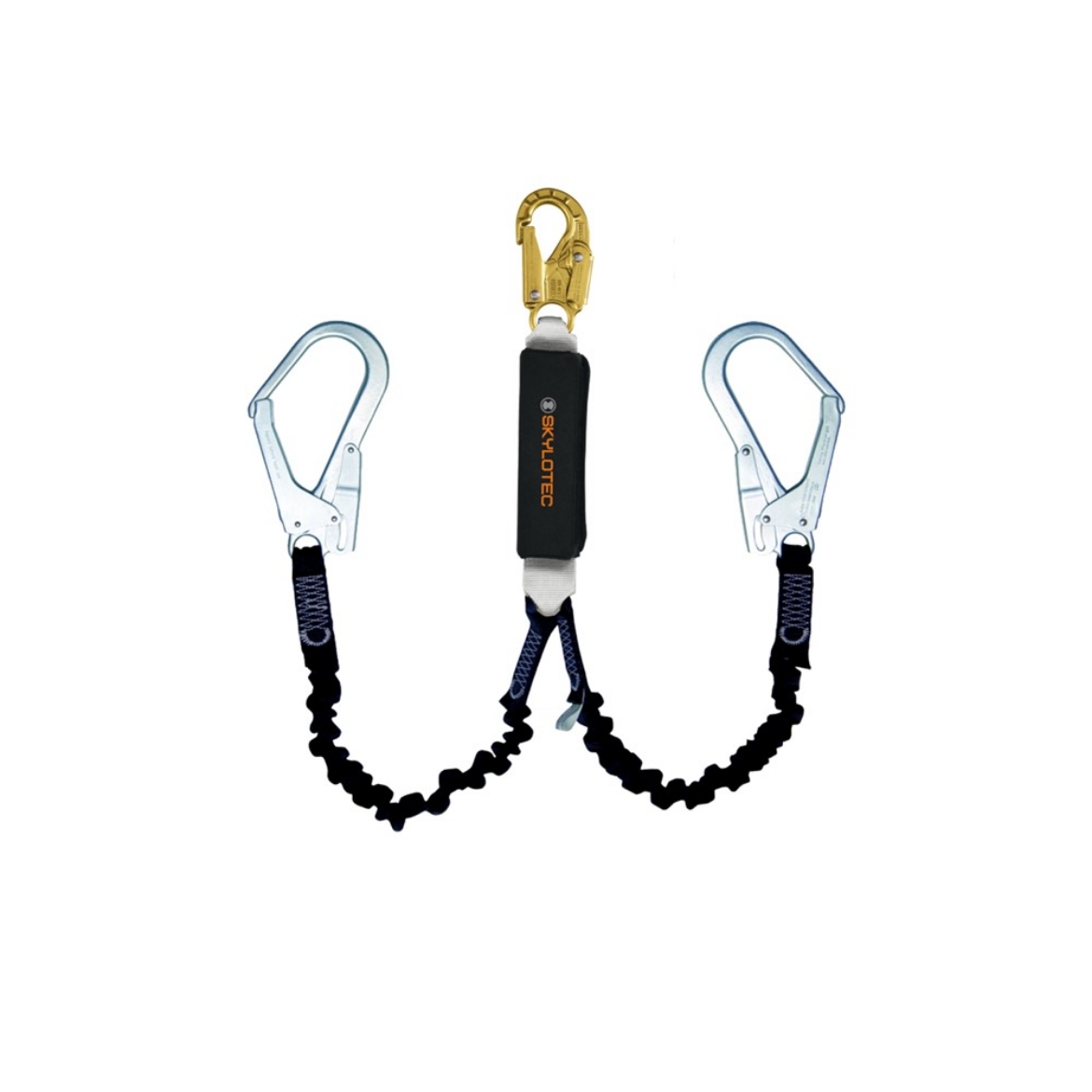 Picture of SKYLOTEC BFD Y Flex Elasticated Twin Leg Lanyard - 23mm Gate Double Action Snap Hook on The Shock Pack & 60mm Steel Scaffold Hooks at The Lanyard Ends 2.0mtr
