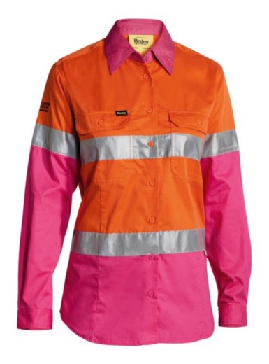 Picture of BISLEY Womens 3M Taped Hi Vis Cool Lightweight Shirt 100% Preshrunk Cotton 155gsm L/S