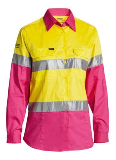 Picture of BISLEY Womens 3M Taped Hi Vis Cool Lightweight Shirt 100% Preshrunk Cotton 155gsm L/S