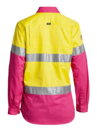 Picture of BISLEY Womens 3M Taped Hi Vis Cool Lightweight Shirt 100% Preshrunk Cotton 155gsm L/S