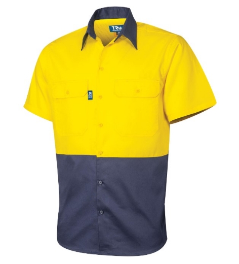 Picture of TRU WORKWEAR Lightweight Vented Hi Vis 100% Cotton Drill Shirt 160gsm S/S