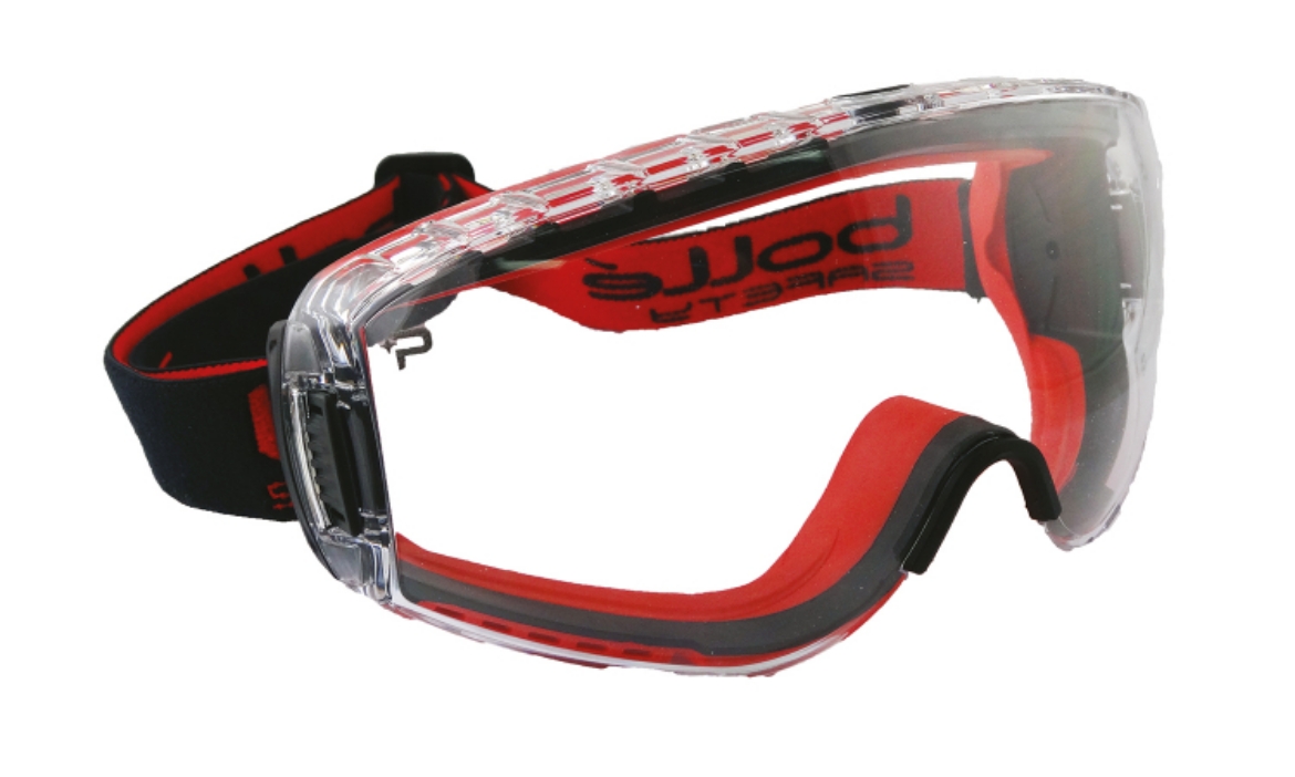 Picture of BOLLE Pilot 2 Fire Fighter PP/TPR Red Frame Platinum AS/AF Clear Lens Fully Sealed Safety Goggle
