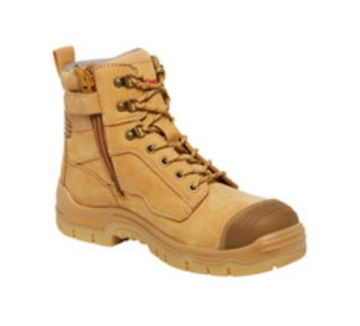Picture of KING GEE 150mm Wheat Phoenix Zip Sided Lace Up Safety Work Boots with Scuff Cap