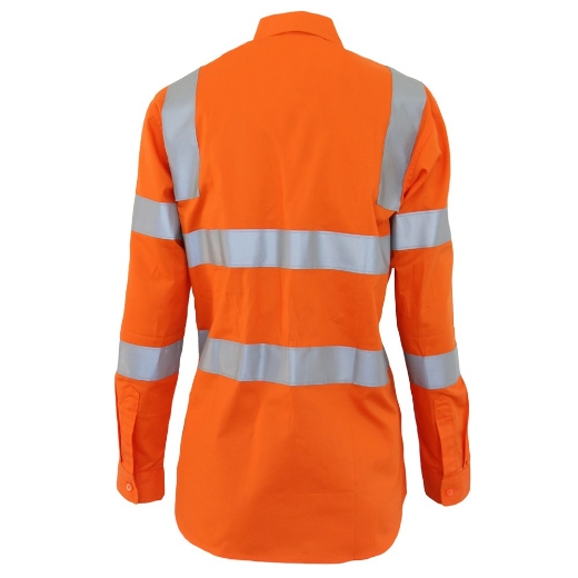 Picture of DNC Ladies HiVis Orange Lightweight 100% Cotton VIC Rail CSR Shirt 155gsm L/S