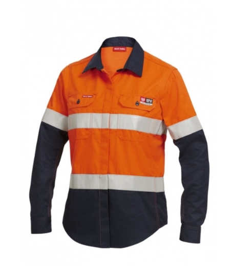 Picture of HARD YAKKA Womens Shieldtec FR HRC2 Hi Vis 2 Tone Open Front Shirt 195gsm L/S