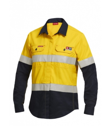 Picture of HARD YAKKA Womens Shieldtec FR HRC2 Hi Vis 2 Tone Open Front Shirt 195gsm L/S
