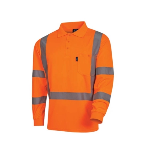 Picture of TRU WORKWEAR Micromesh Hi Vis SP Orange Polo Shirt with TRuVis Perforated Tape NSW Rail Compliant 175gsm L/S