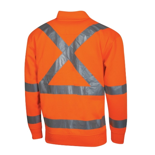 Picture of TRU WORKWEAR Hi Vis SP Orange 1/4 Zip Polyester Fleece Jumper with NSW Rail Compliant Reflective Tape 300gsm
