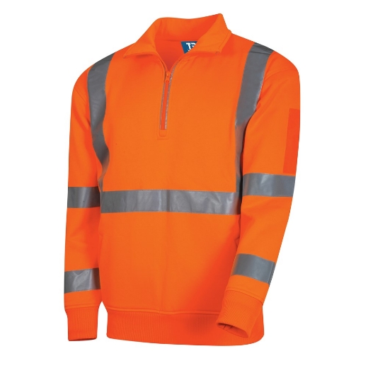 Picture of TRU WORKWEAR Hi Vis SP Orange 1/4 Zip Polyester Fleece Jumper with NSW Rail Compliant Reflective Tape 300gsm