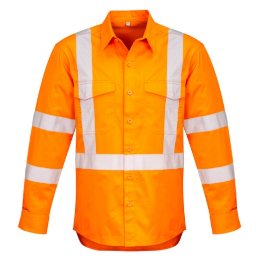 Picture of SYZMIK Mens Hi Vis Orange X Back Taped Shirt 150gsm L/S