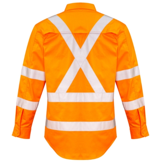 Picture of SYZMIK Mens Hi Vis Orange X Back Taped Shirt 150gsm L/S
