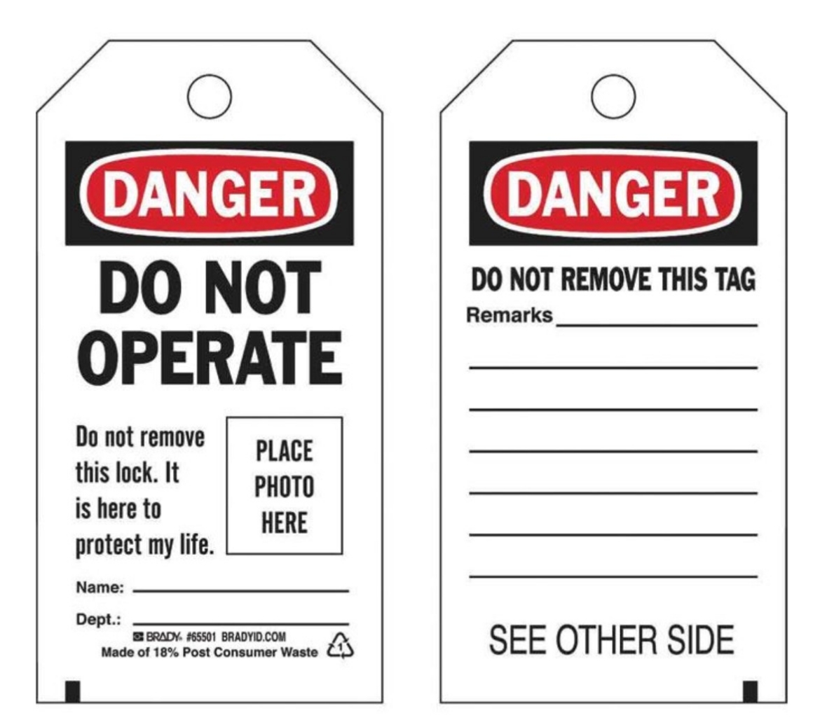 Picture of BRADY Lockout Tag Photo ID / DO NOT OPERATE PK 10