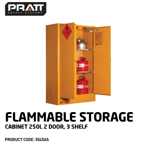 Picture of PRATT Flammable Liquid Storage Cabinet: 250L 2 Doors 3 Shelves