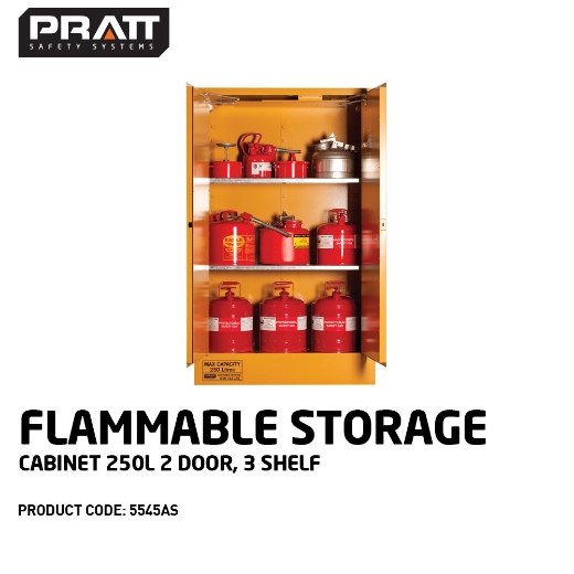 Picture of PRATT Flammable Liquid Storage Cabinet: 250L 2 Doors 3 Shelves