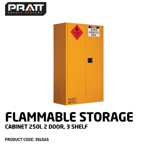 Picture of PRATT Flammable Liquid Storage Cabinet: 250L 2 Doors 3 Shelves