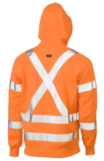 Picture of BISLEY X Taped Hi Vis Orange Zip Front Fleece NSW Rail Compliant Hoodie with Biomotion Taping 300gsm